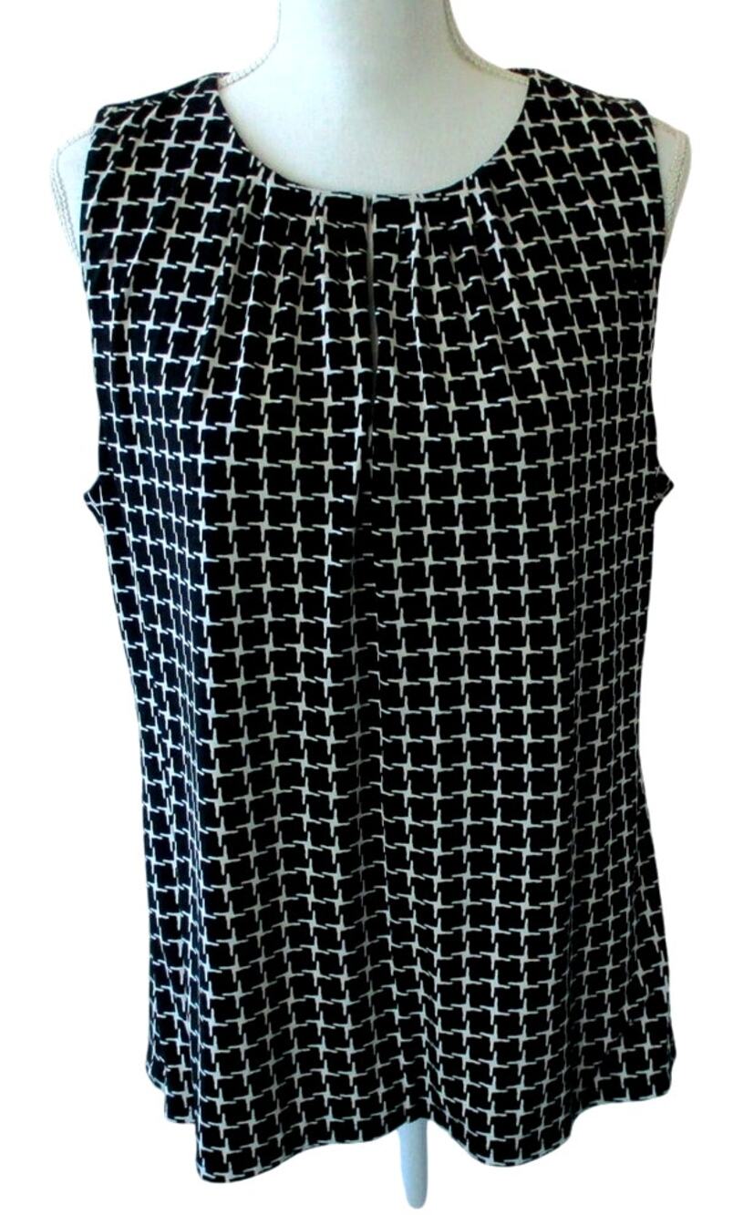 White House Black Market Women's Black & White Sleeveless Tank Shirt NWT Size L.